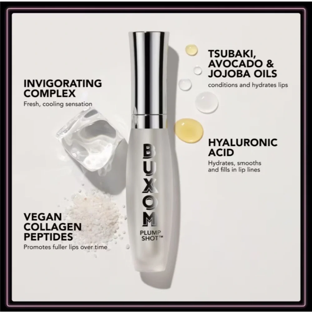 BUXOM Plump Shot Lip Serum in Plump Peach visibly plumps lips + improves